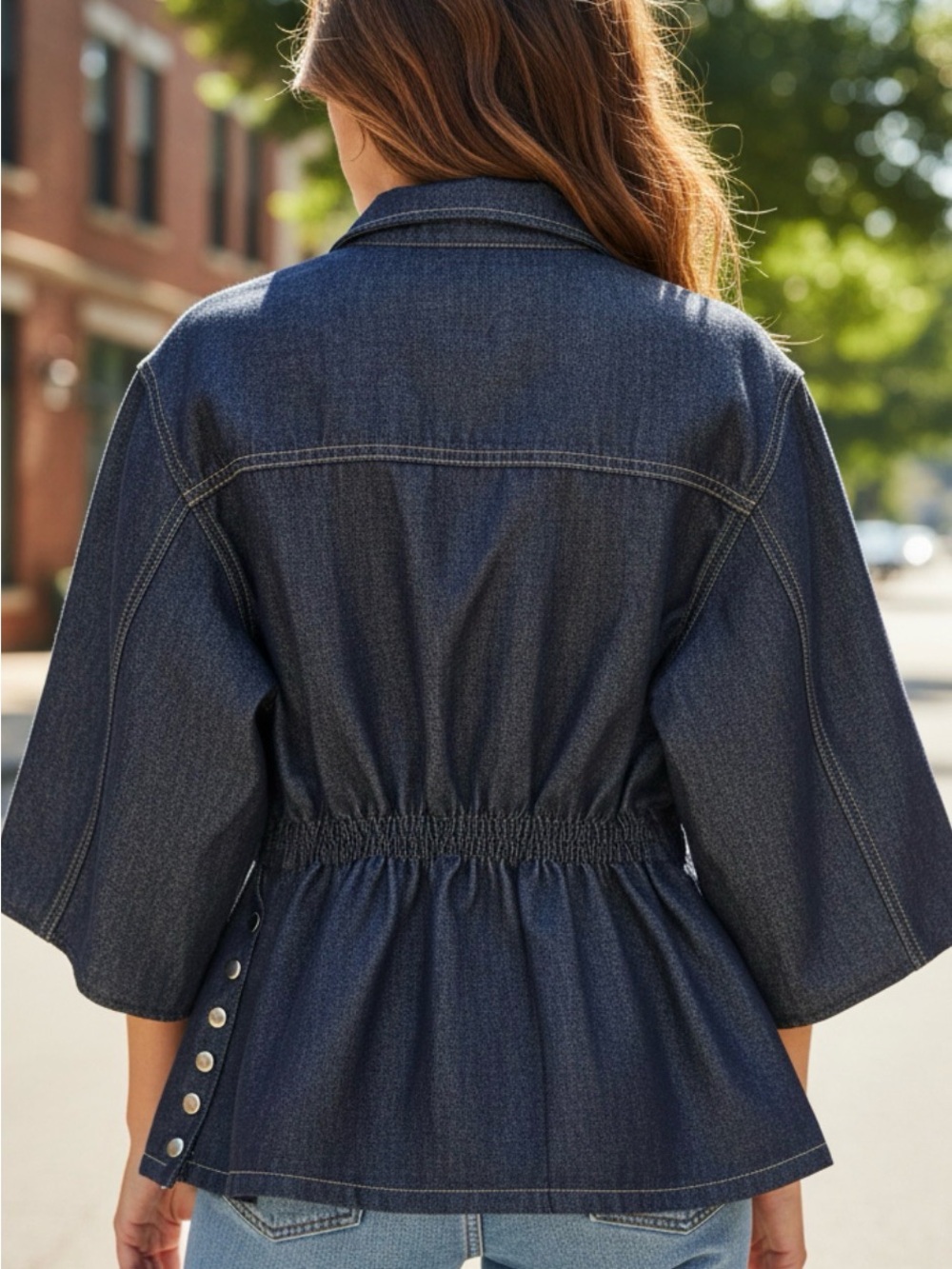 Denim Up Cycle Short-Sleeve Button-Up Shirt with Heart Charm Ptp 23 L/XL